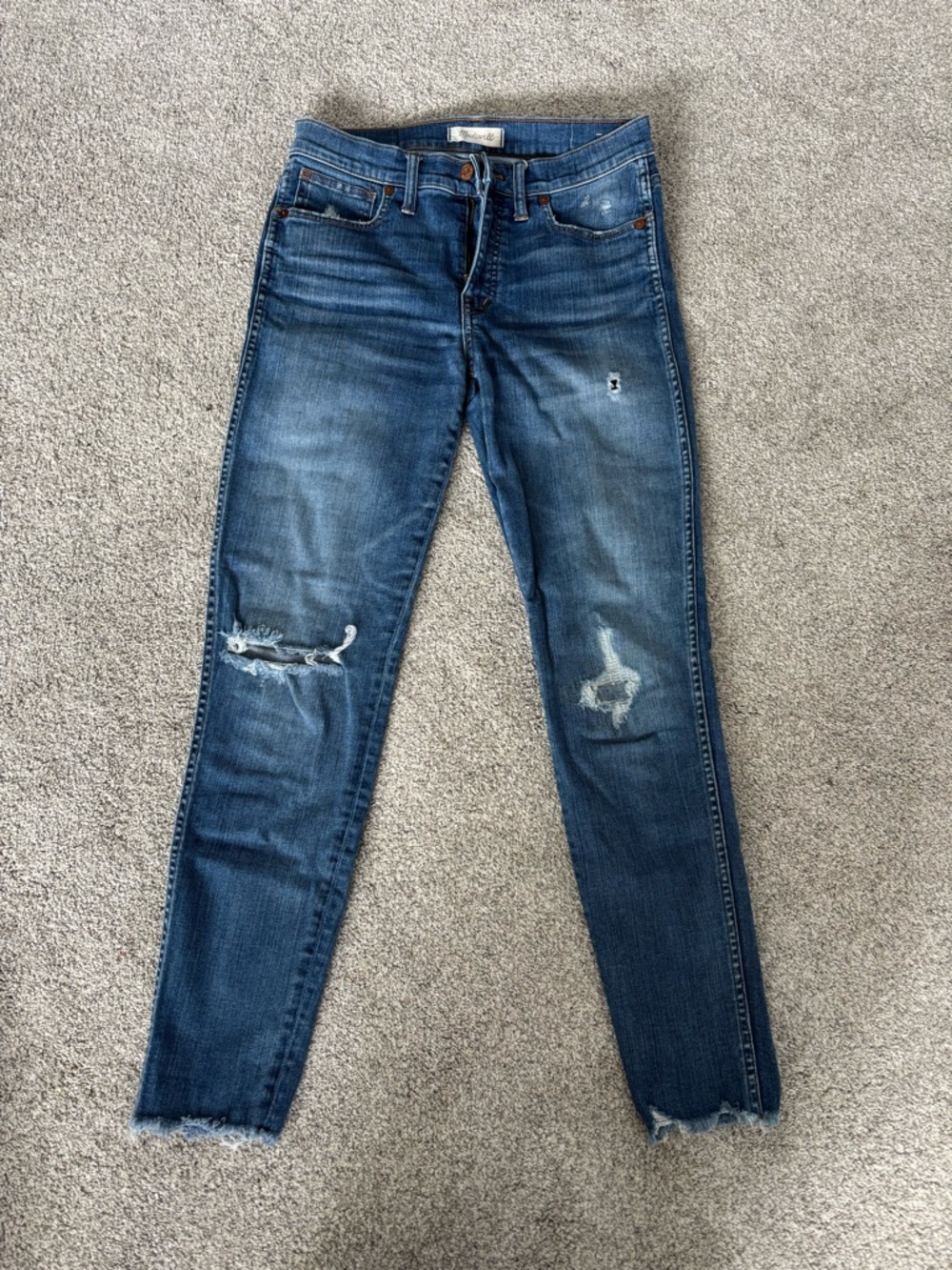 Madewell Distressed Skinny Jeans - Dark Blue Wash